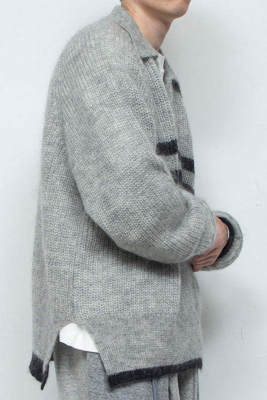 Kid Mohair Wool Border Skipper Polo Knit GREY