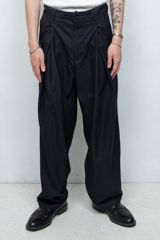 High Twist Layered Tack Wool Twill Pants D.NAVY