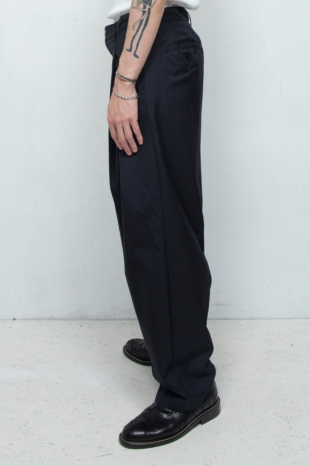 High Twist Layered Tack Wool Twill Pants D.NAVY