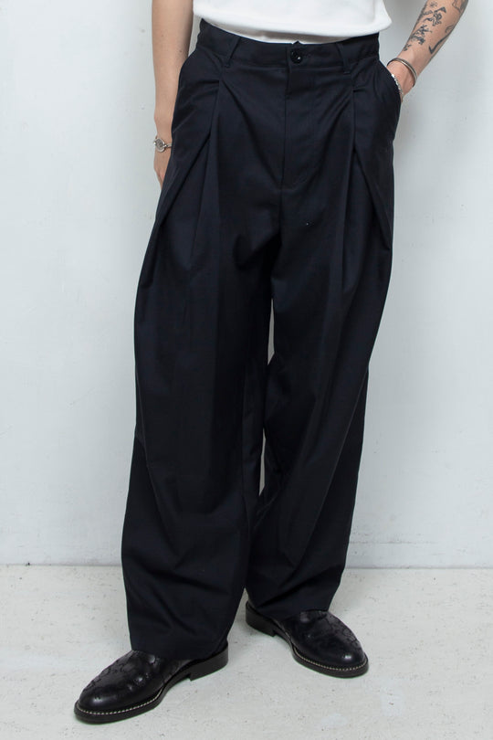 High Twist Layered Tack Wool Twill Pants D.NAVY