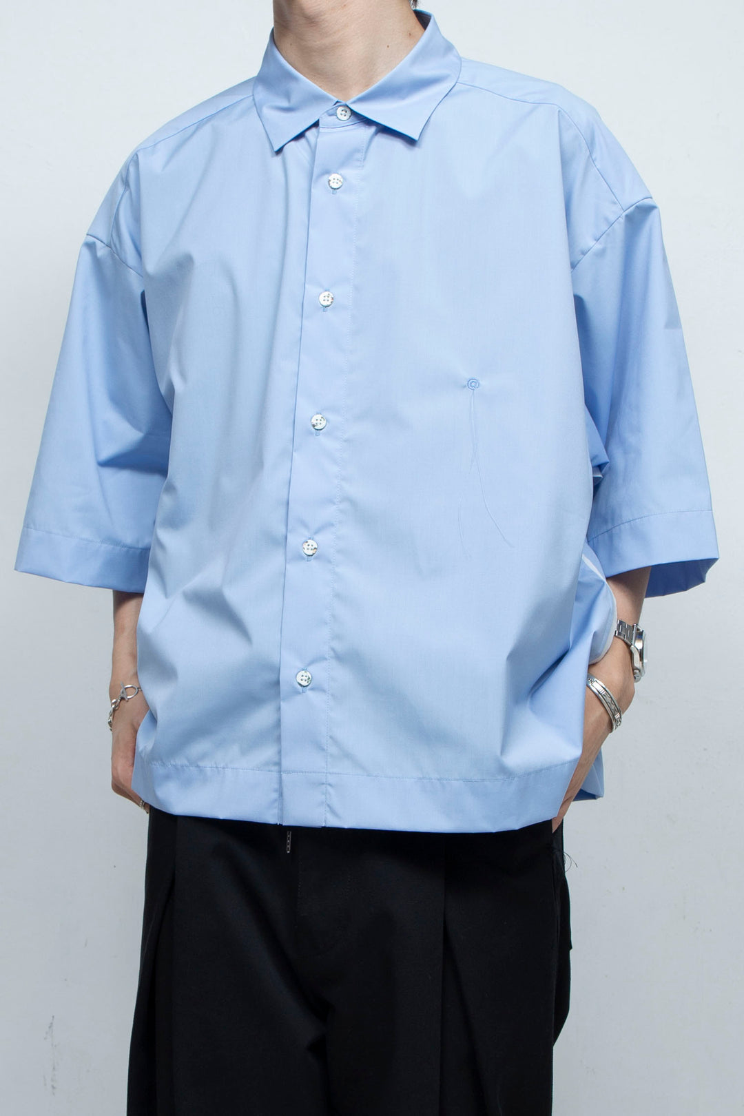 Cut-off Piping Wide Shirts BLUE