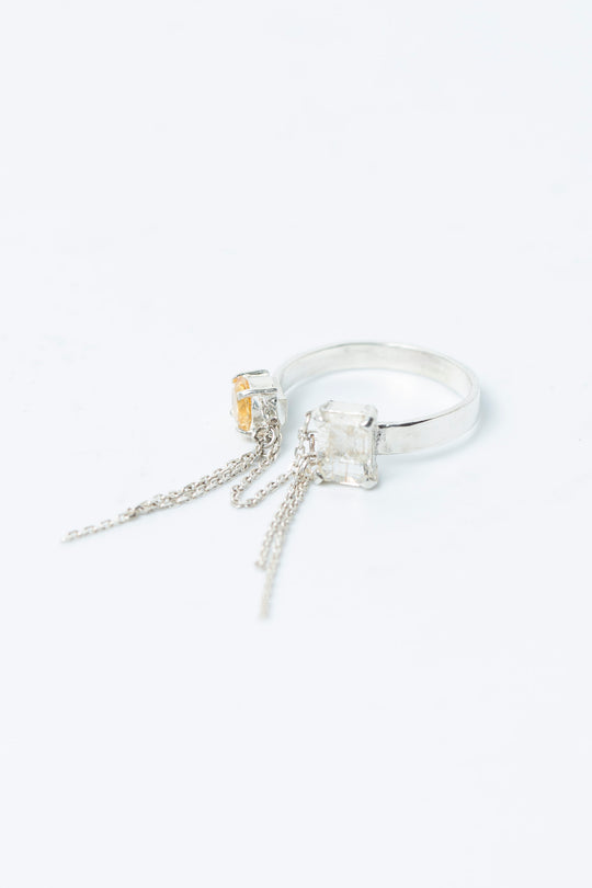 breaking chains ring (rutile quartz + citrine)