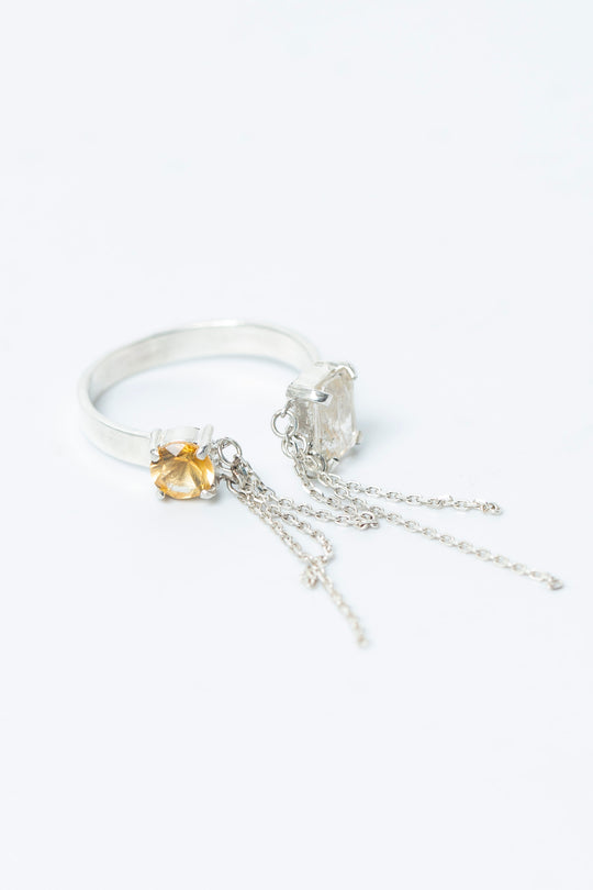 breaking chains ring (rutile quartz + citrine)