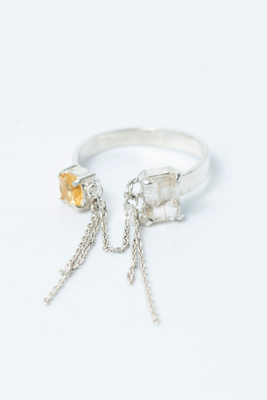 breaking chains ring (rutile quartz + citrine)