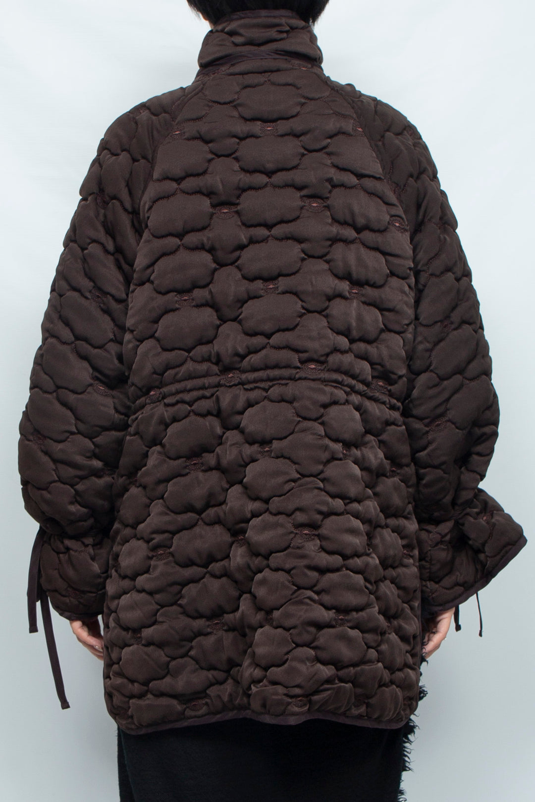 REMOVABLE 3D PRINTED BUTTON QUILTED SHELL JACKET DARK BROWN