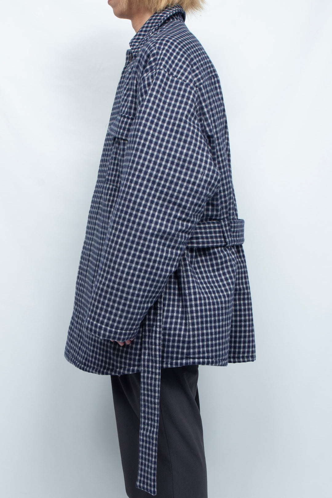 PADDED DRAWSTRING SHIRT JACKET NAVY CHECK