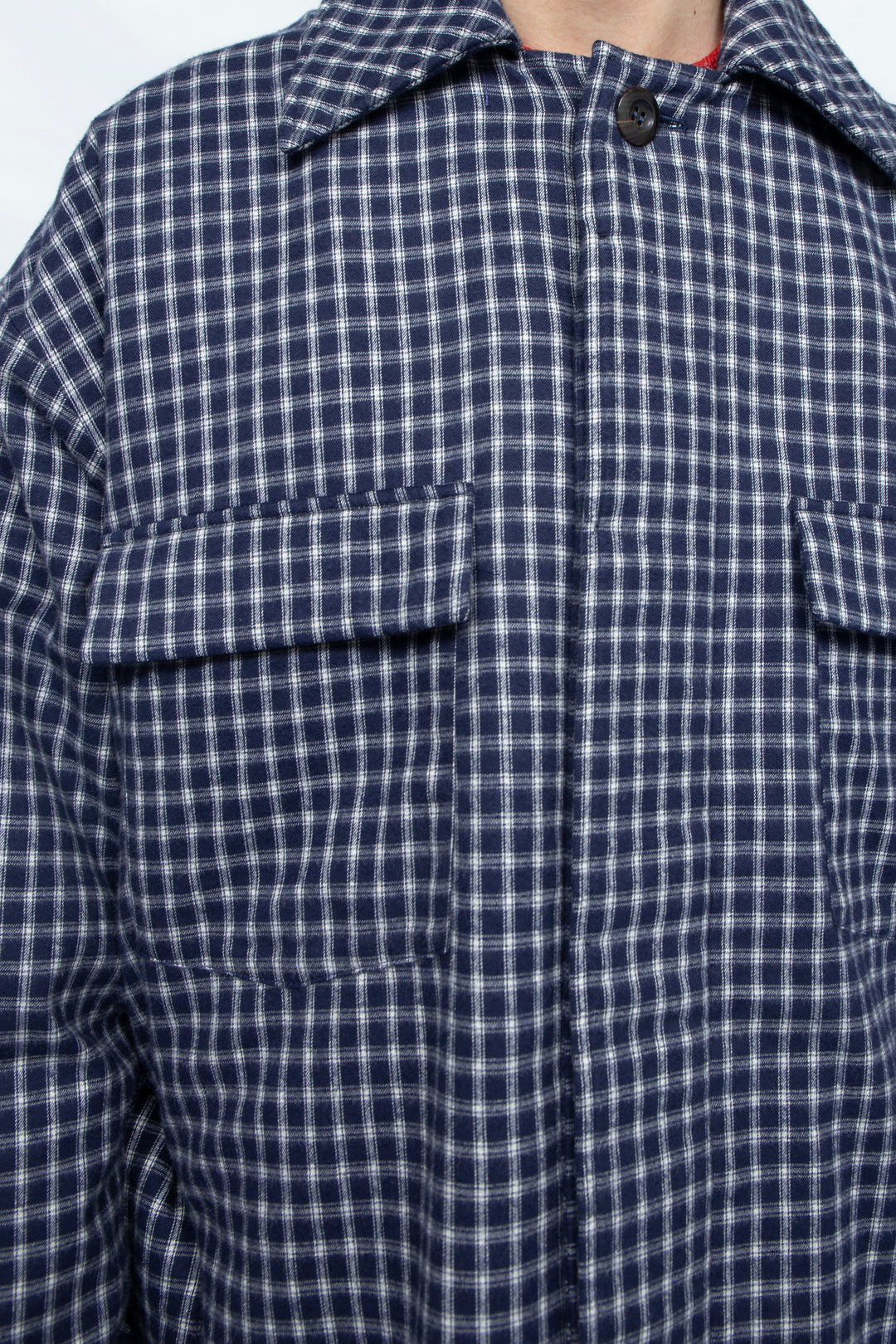 PADDED DRAWSTRING SHIRT JACKET NAVY CHECK