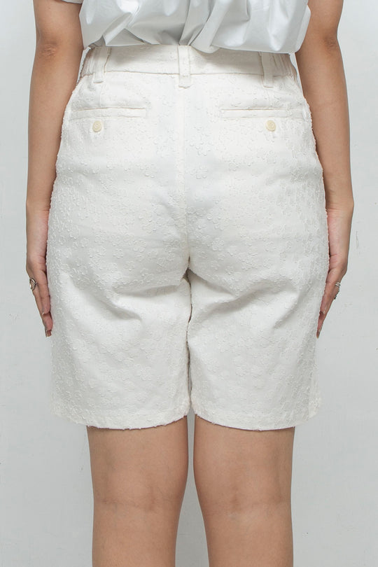 Flower print denim Short Pants white