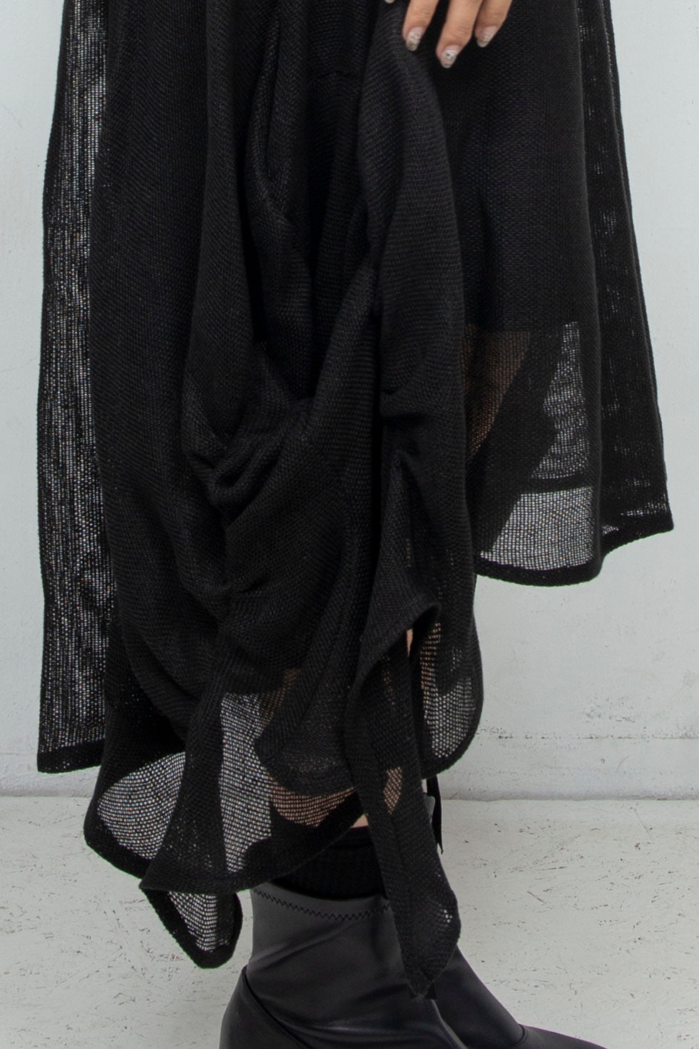 Sheer linen ruffled skirt BLACK