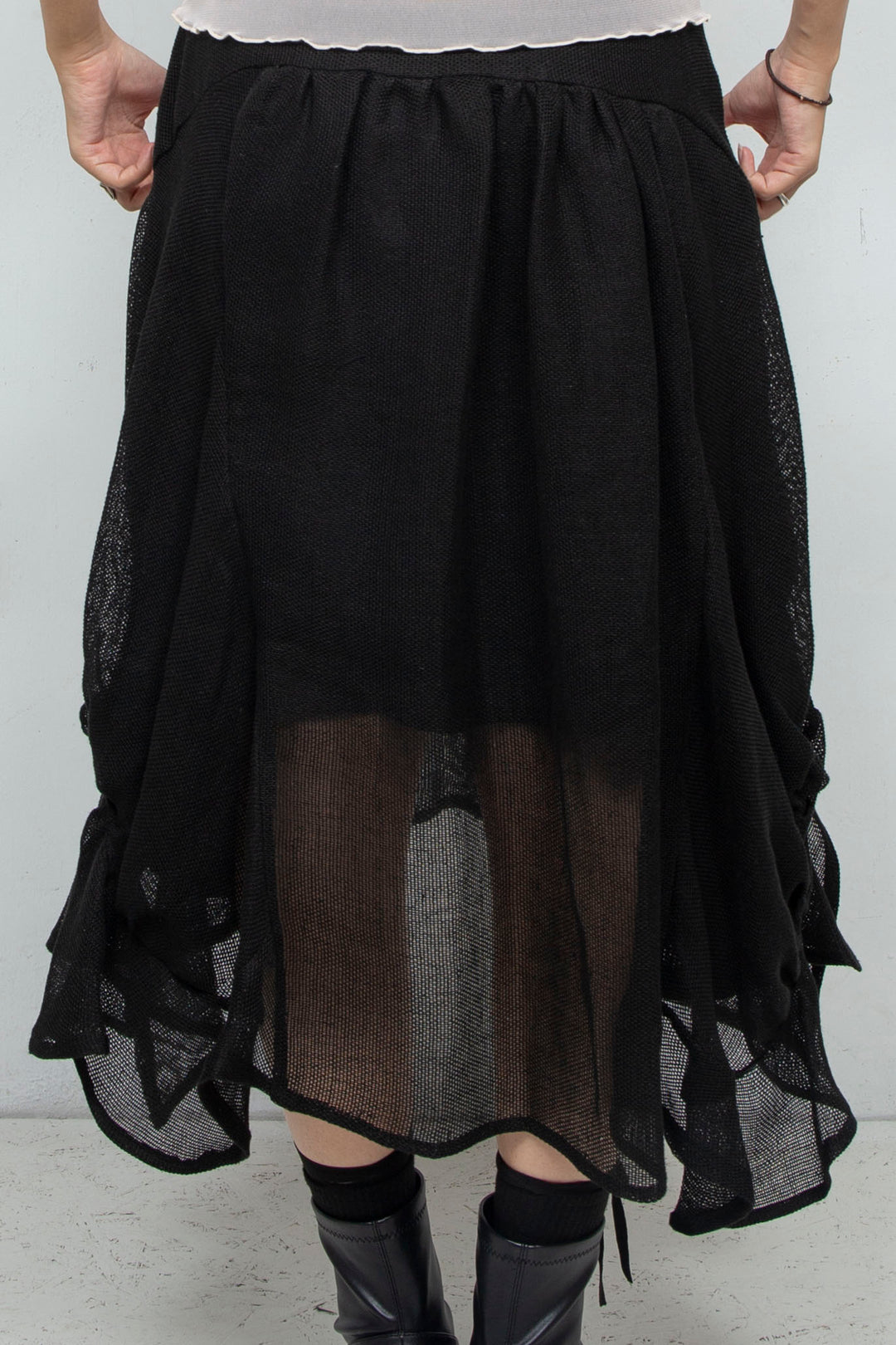 Sheer linen ruffled skirt BLACK