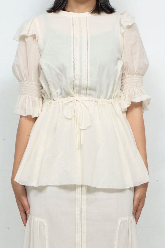 2-WAY TUCK FRILL BLOUSE WHITE