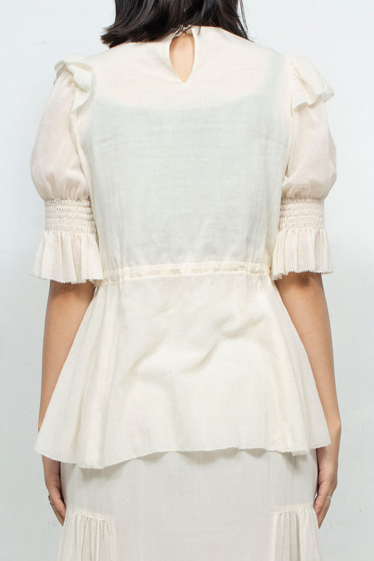 2-WAY TUCK FRILL BLOUSE WHITE