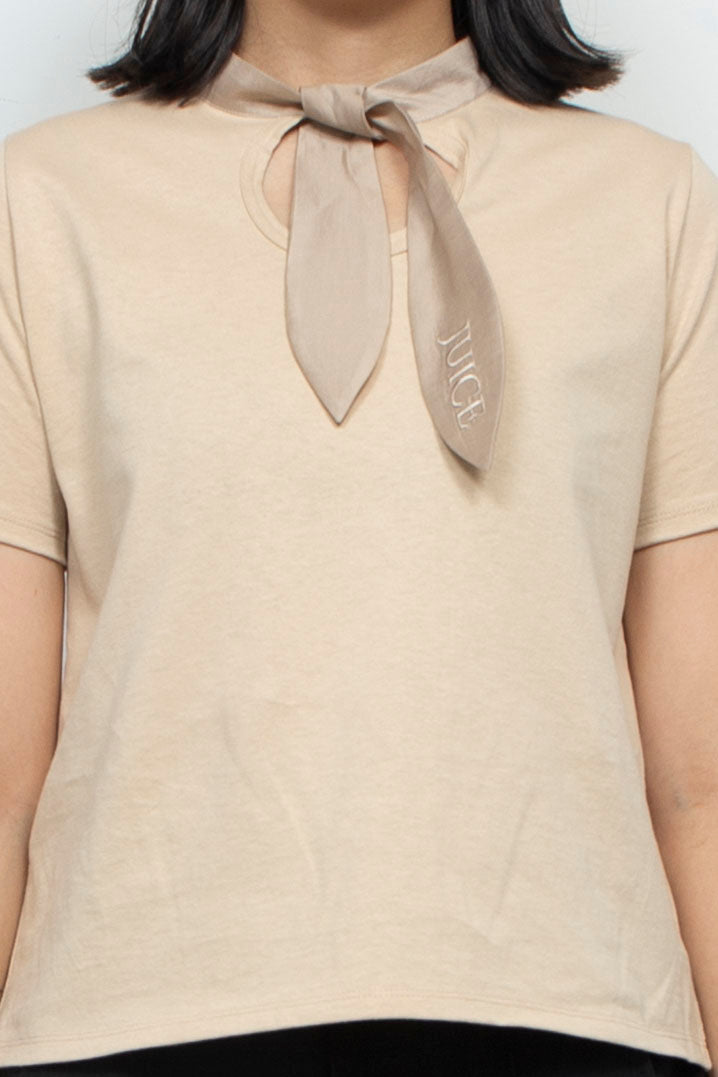 JUICE EMBROIDERY SCARF T-SHIRT BEIGE