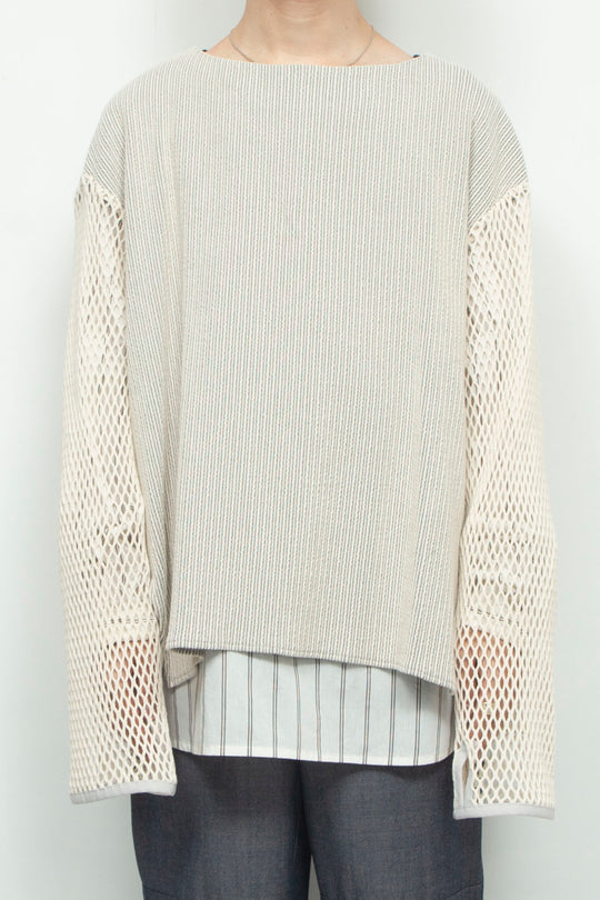 Faux layered boat neck pullover IVORY×OFFWHITE STRIPE