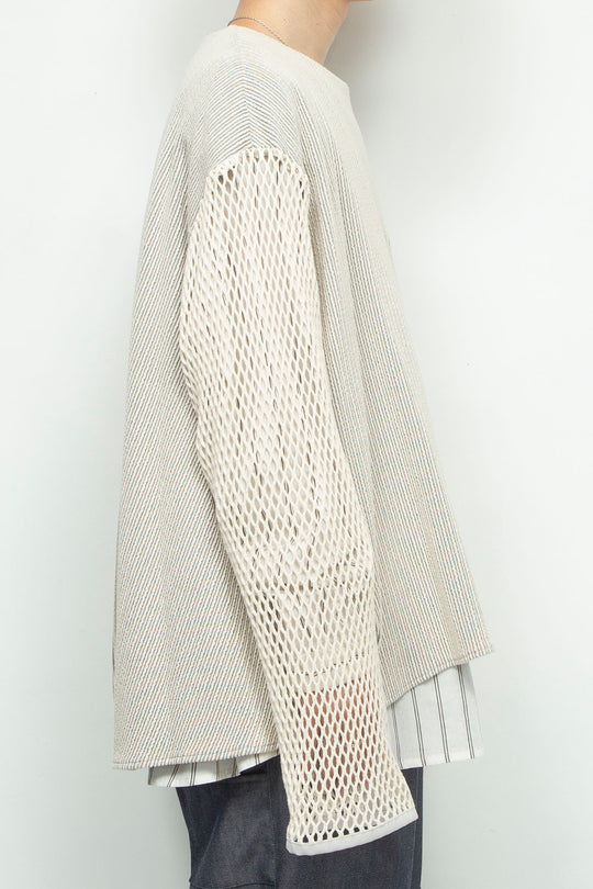 Faux layered boat neck pullover IVORY×OFFWHITE STRIPE