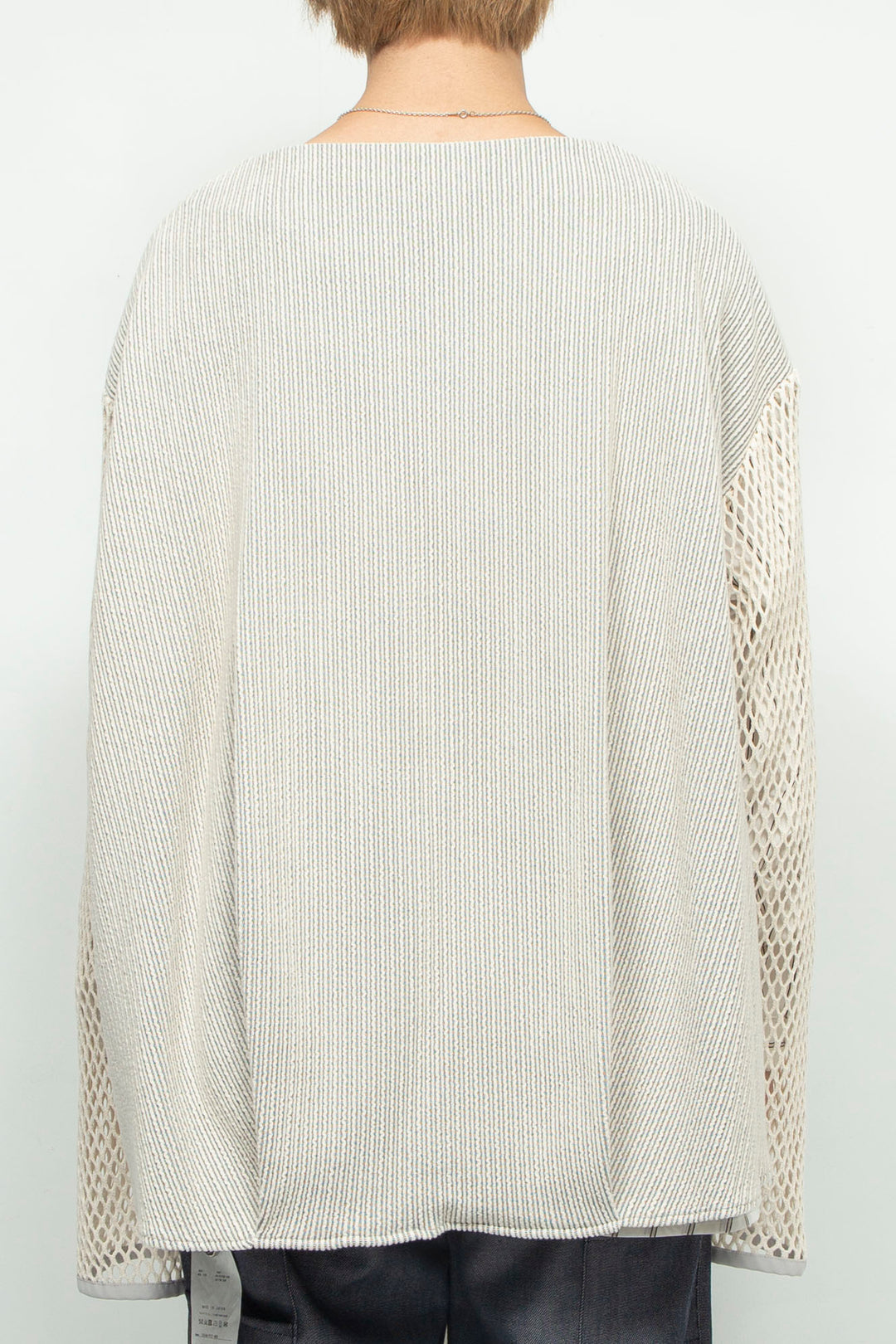 Faux layered boat neck pullover IVORY×OFFWHITE STRIPE