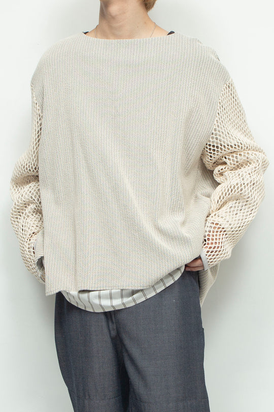 Faux layered boat neck pullover IVORY×OFFWHITE STRIPE