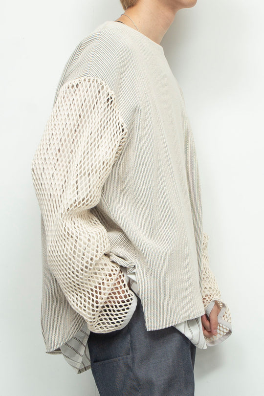 Faux layered boat neck pullover IVORY×OFFWHITE STRIPE