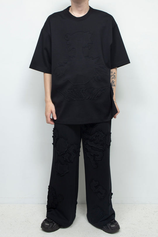 Human face flower T-shirt BLACK