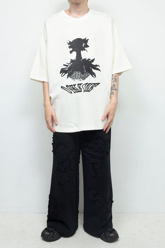 Human face flower print T-shirt WHITE