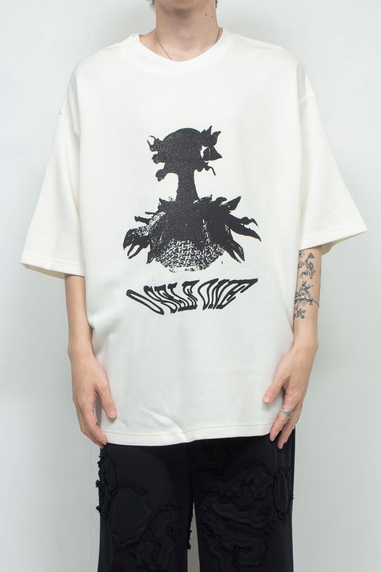 Human face flower print T-shirt WHITE