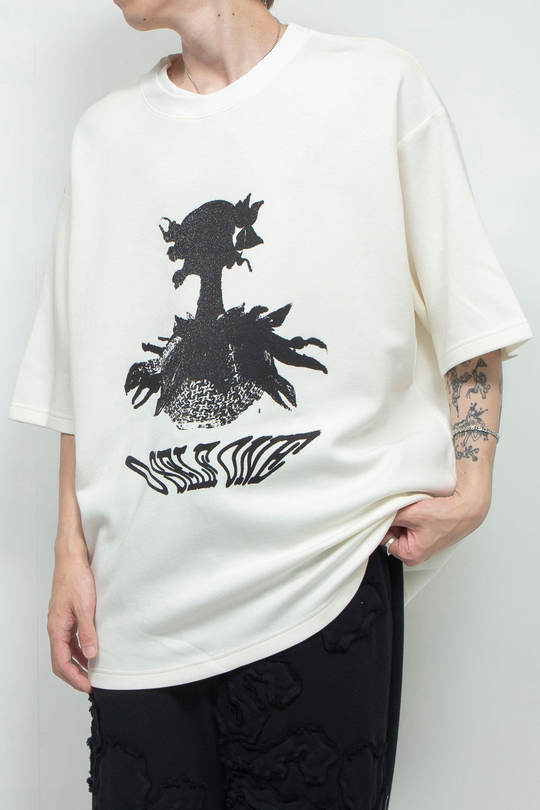 Human face flower print T-shirt WHITE