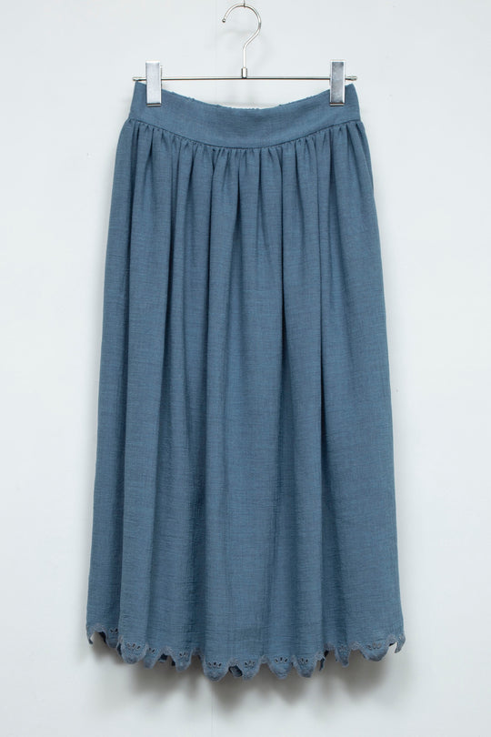 ritsu Wave eyelet embroidery gathered skirt blue