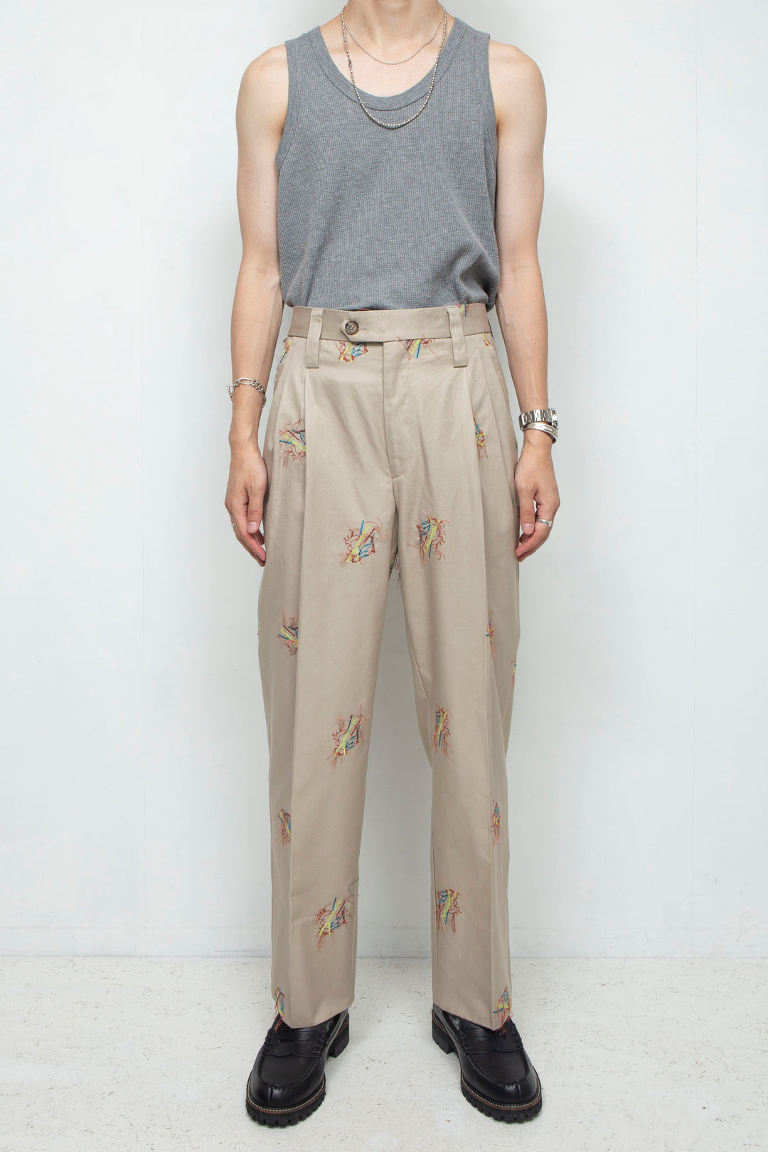 "MONSIUER" Original Embroidered Gabardine 3-Tuck Trousers