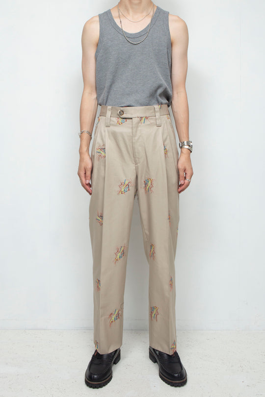 "MONSIUER" Original Embroidered Gabardine 3-Tuck Trousers