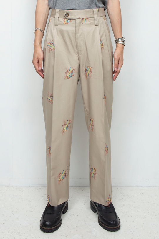 "MONSIUER" Original Embroidered Gabardine 3-Tuck Trousers