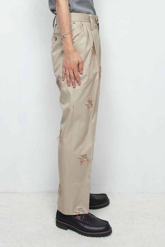 "MONSIUER" Original Embroidered Gabardine 3-Tuck Trousers