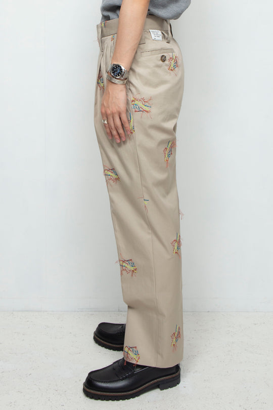 "MONSIUER" Original Embroidered Gabardine 3-Tuck Trousers