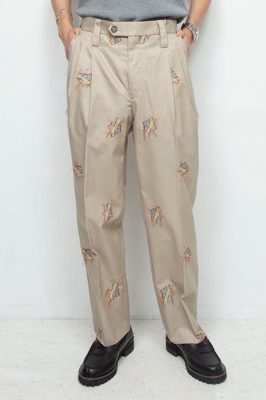 "MONSIUER" Original Embroidered Gabardine 3-Tuck Trousers