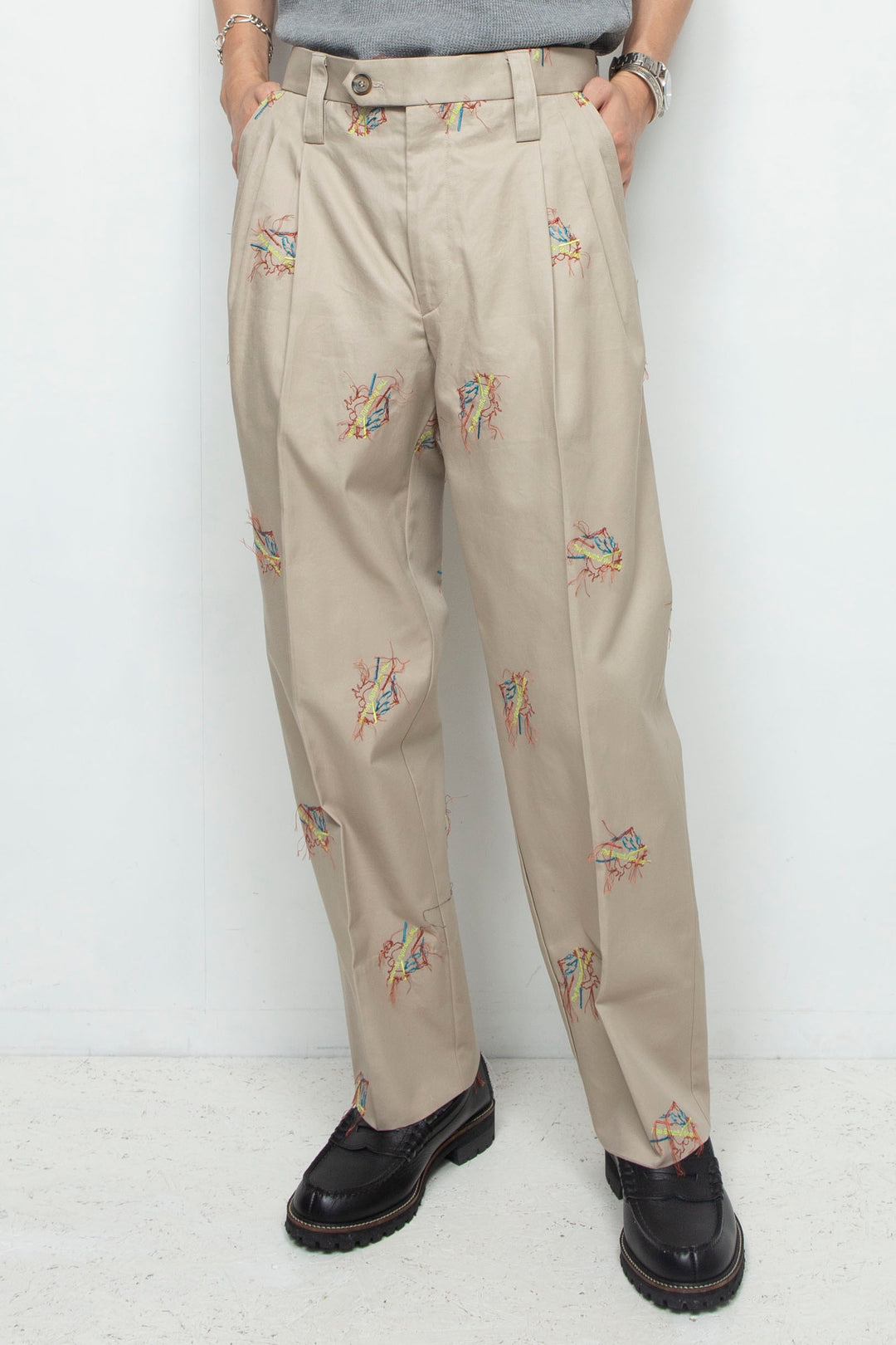 "MONSIUER" Original Embroidered Gabardine 3-Tuck Trousers