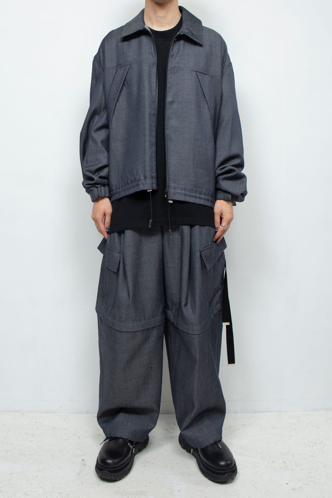 Wool fake denim detachable cargo pants