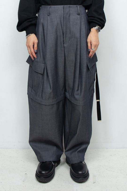 Wool fake denim detachable cargo pants