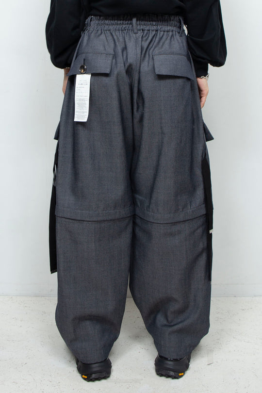 Wool fake denim detachable cargo pants