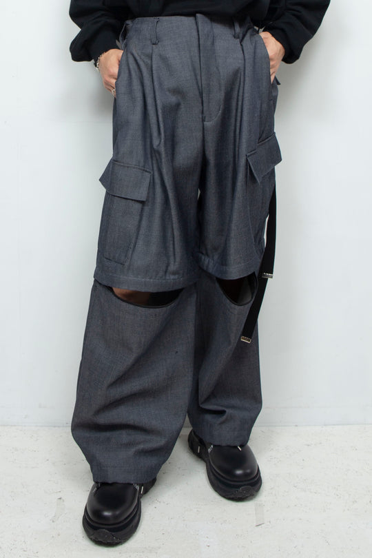 Wool fake denim detachable cargo pants