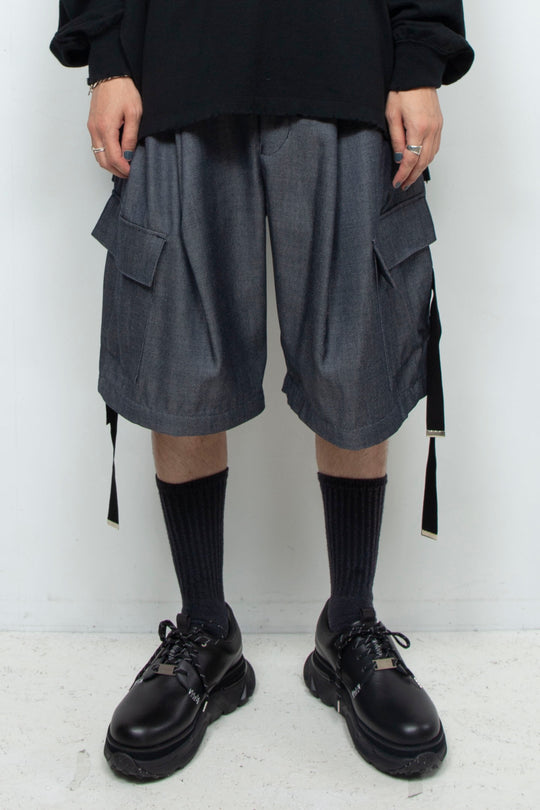 Wool fake denim detachable cargo pants