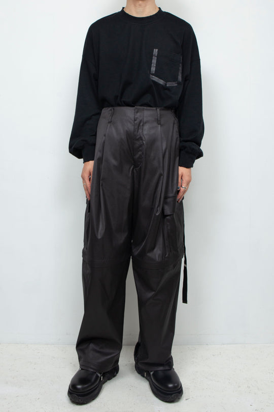 Fake-fake leather detachable cargo pants BLACK