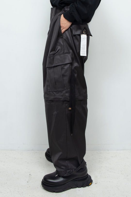 Fake-fake leather detachable cargo pants BLACK