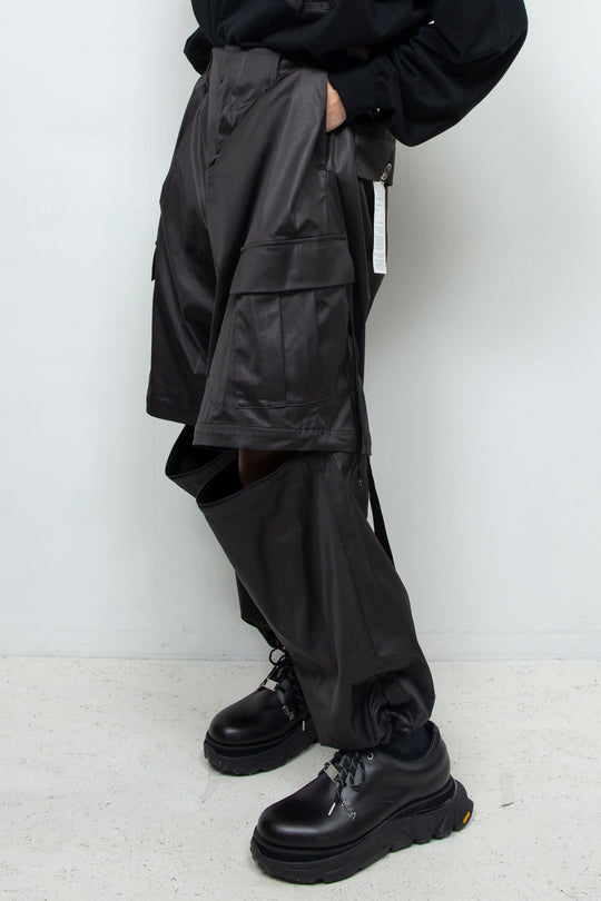 Fake-fake leather detachable cargo pants BLACK