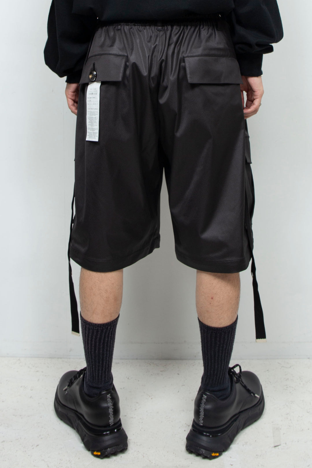 Fake-fake leather detachable cargo pants BLACK