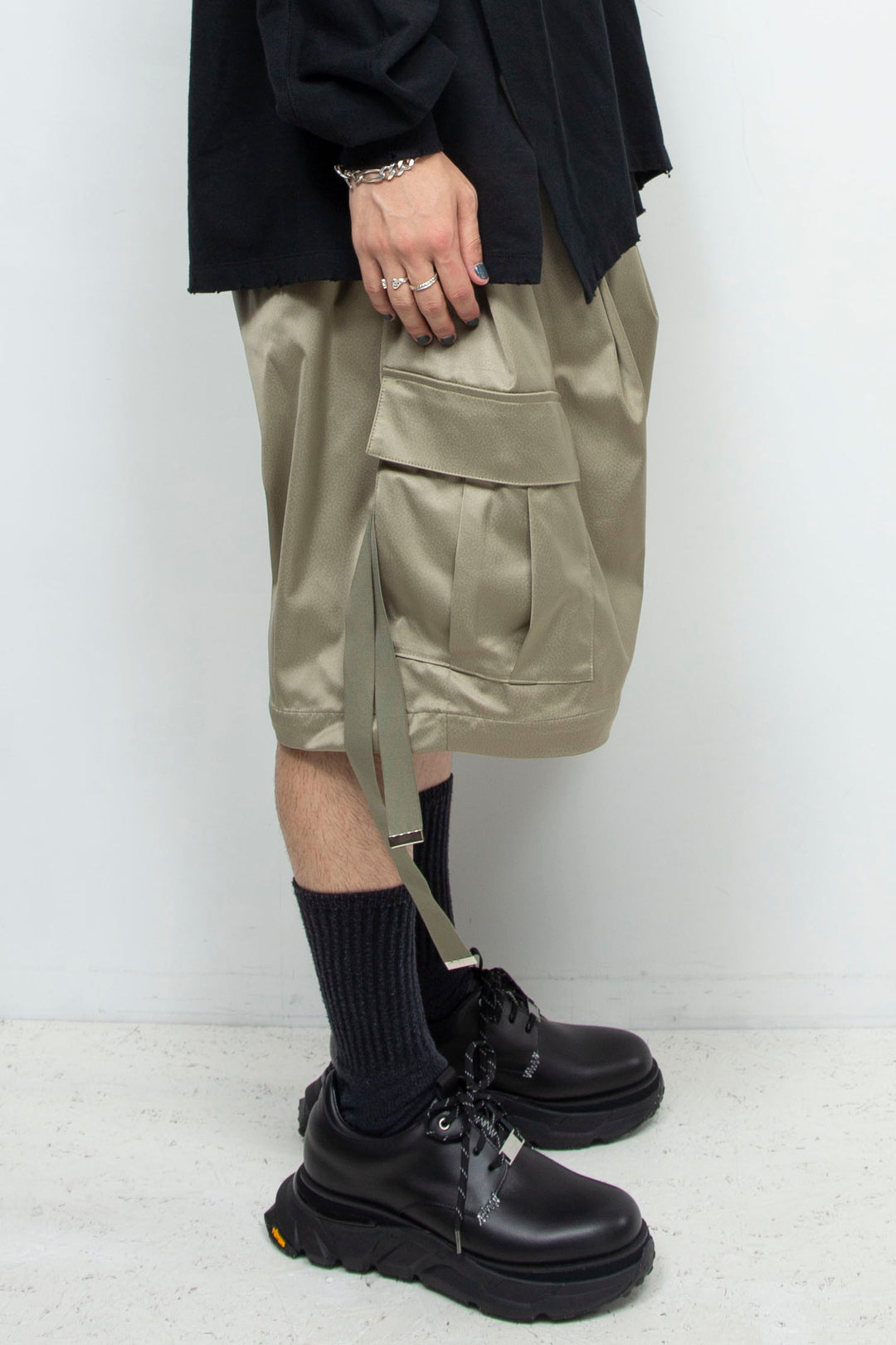 Fake-fake leather detachable cargo pants SAGE