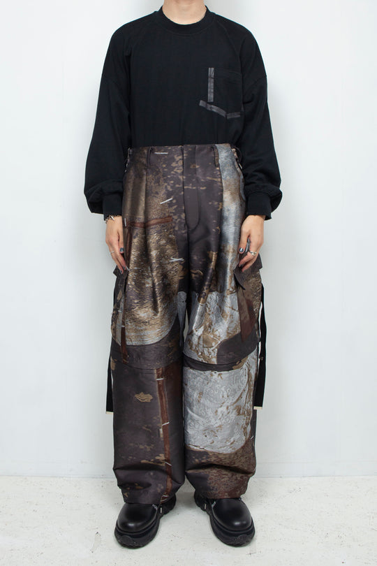 Art motif aging jacquard detachable cargo pants LUMBER & METAL