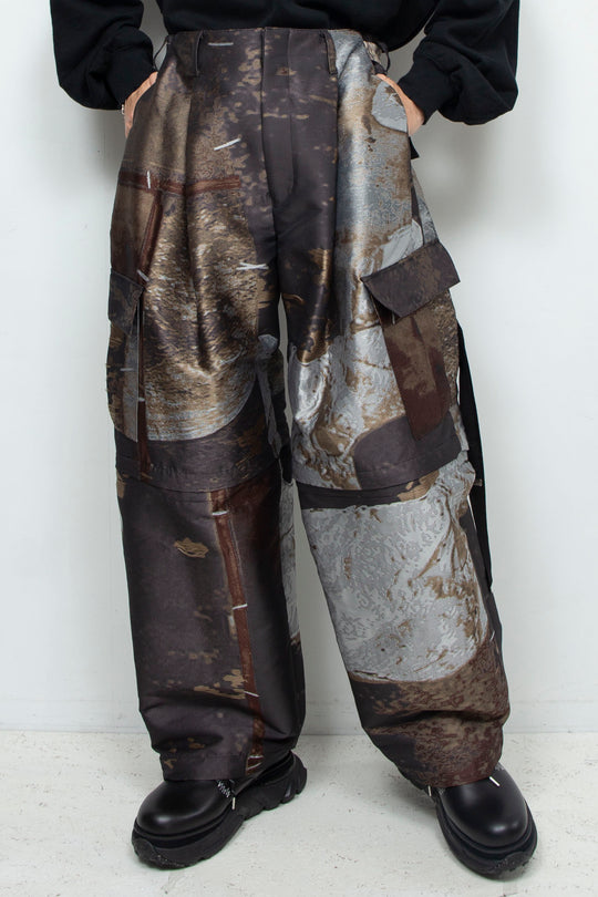 Art motif aging jacquard detachable cargo pants LUMBER & METAL