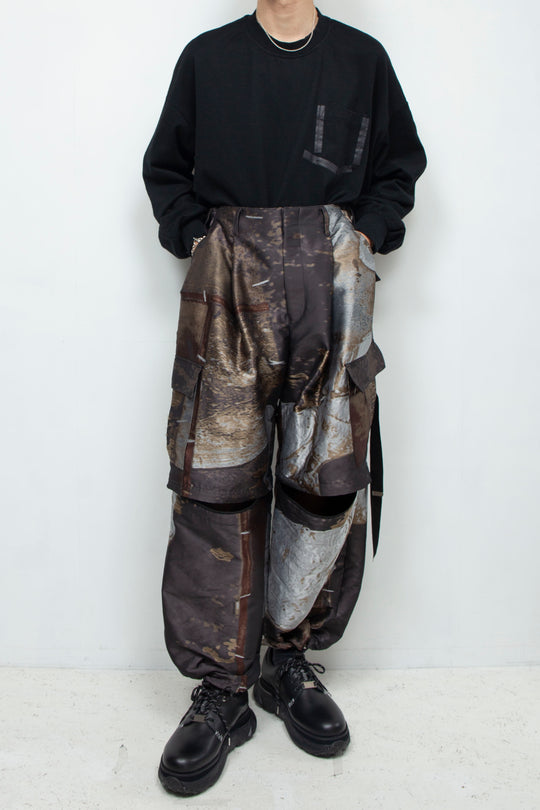 Art motif aging jacquard detachable cargo pants LUMBER & METAL