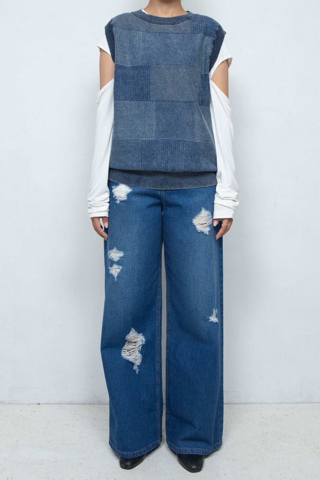 Denim Like Knit Tank Tops Blue