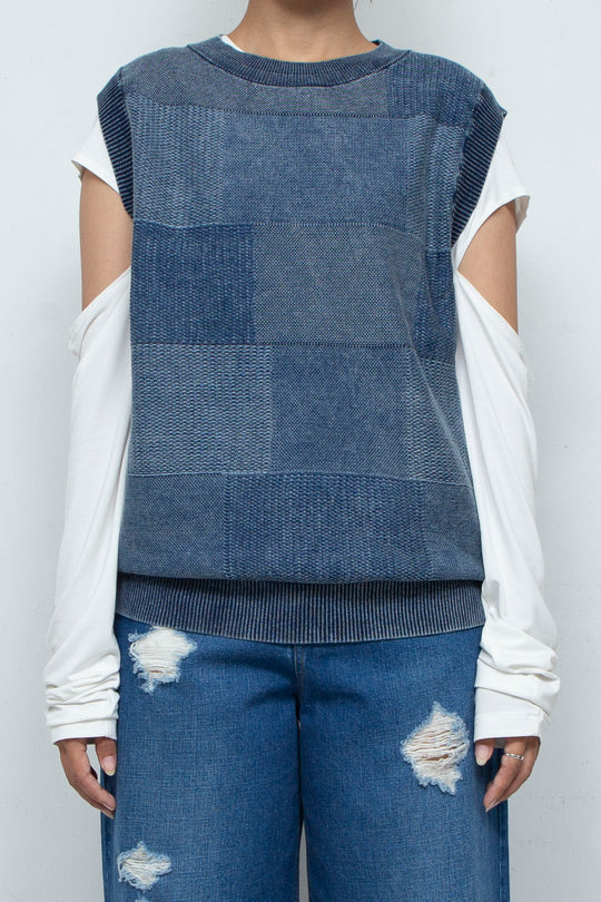 Denim Like Knit Tank Tops Blue