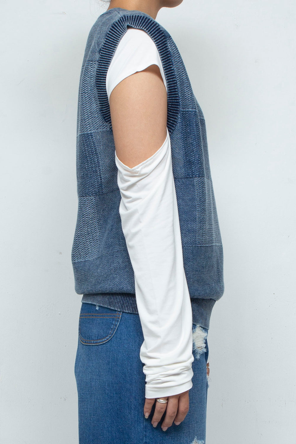 Denim Like Knit Tank Tops Blue